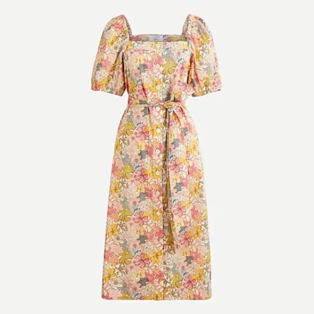 J. Crew Liberty Mauvy floral cottage puff sleeve button up midi dress - Picture 1 of 9